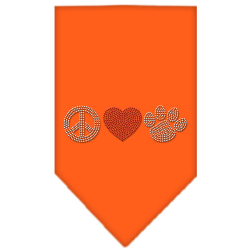 Peace Love Paw Rhinestone Bandana Orange Large